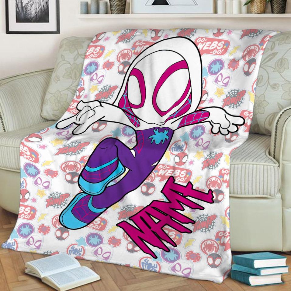 Personalized Name Spider Gwen Blanket, Spiderman Blanket