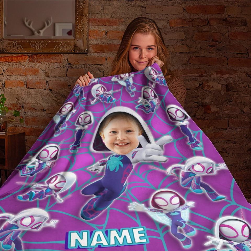 Personalized Photo Blanket, Custom Name Spider Gwen Blanket, Ghost Spider Blanket
