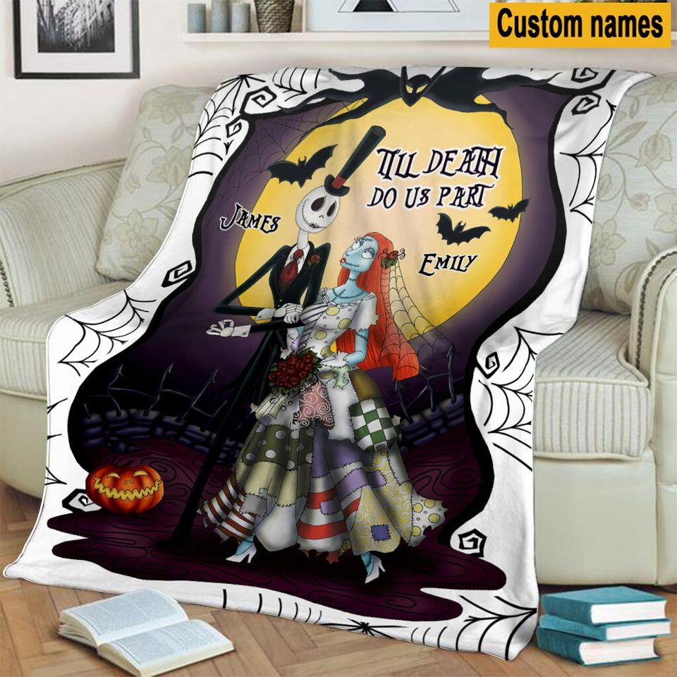 Custom Name Jack Skellington Fleece Blanket | Halloween Gift | Horror Blanket
