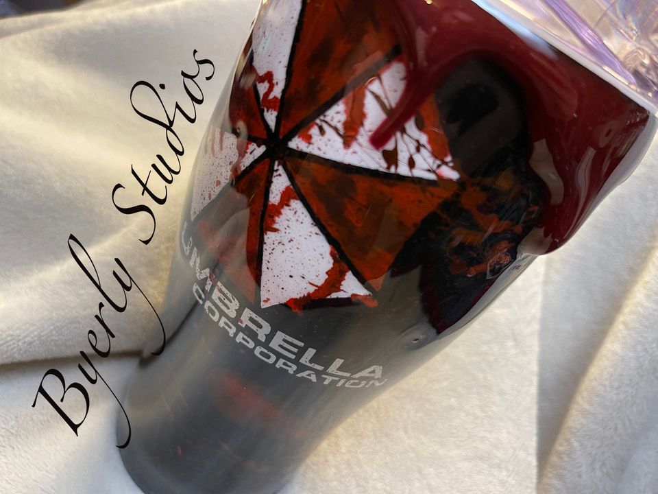 Umbrella Zombie Tumbler, Hand painted with Blood Drip