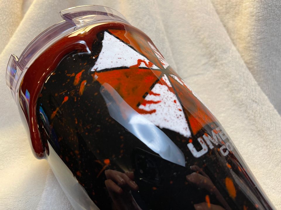 Umbrella Zombie Tumbler, Hand painted with Blood Drip