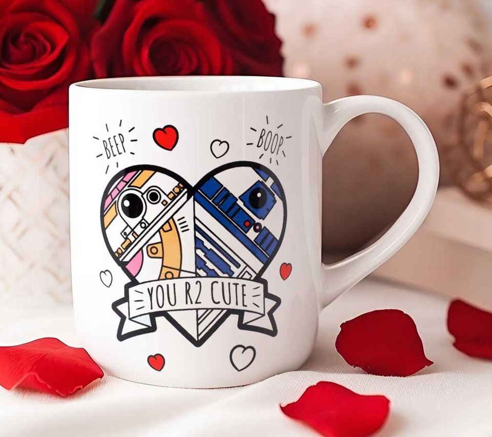 R2D2 and BB8 Valentine's Day Mug, Disney Valentine Mug