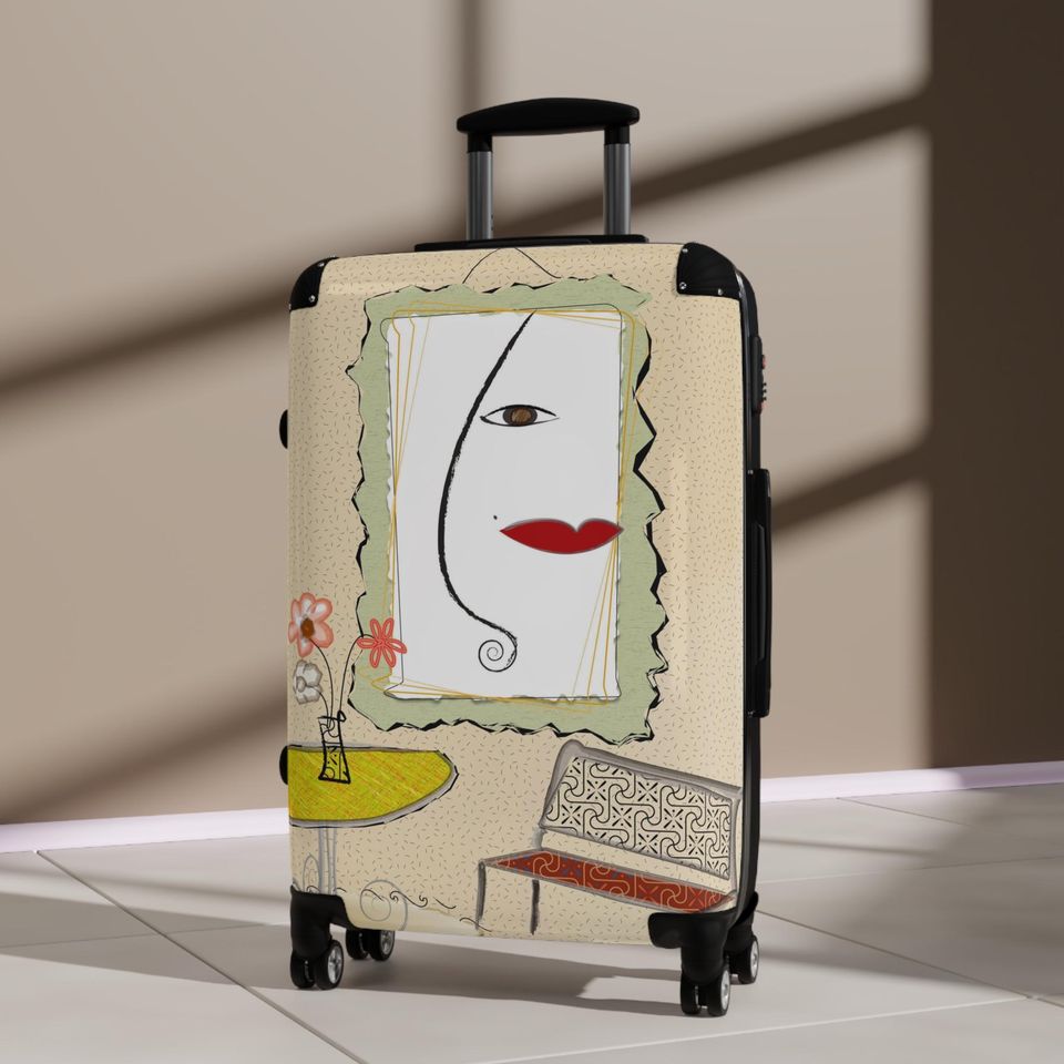 Suitcase How about Tan Suitcase, Paris Cafe Theme, Face, Red Lips