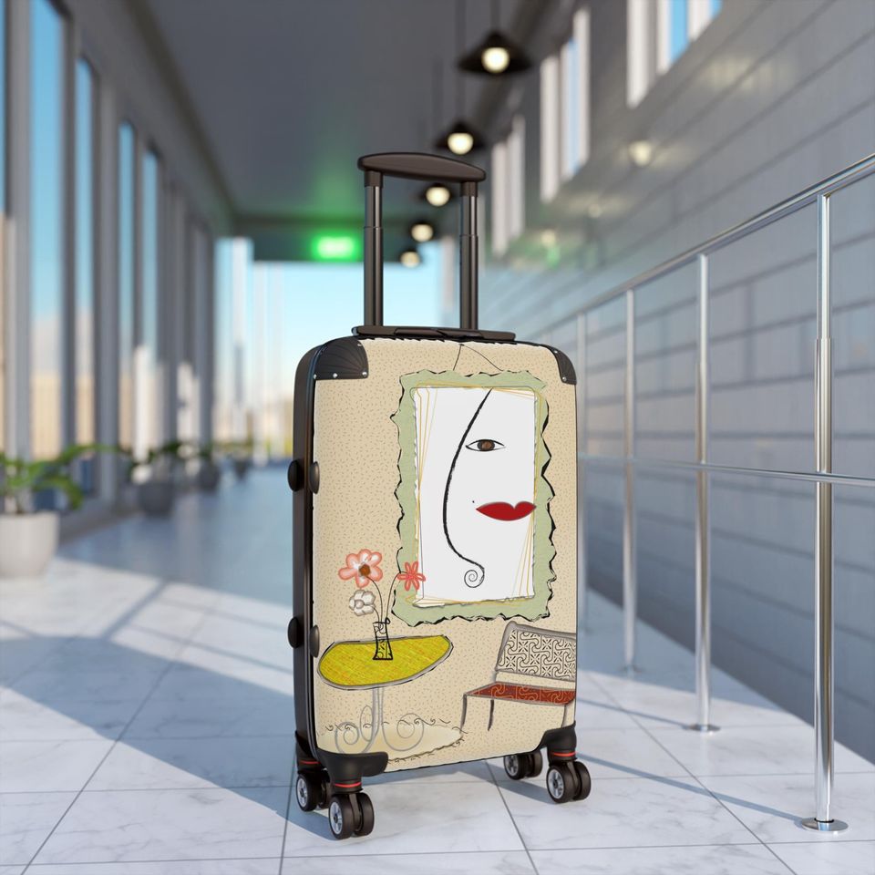 Suitcase How about Tan Suitcase, Paris Cafe Theme, Face, Red Lips