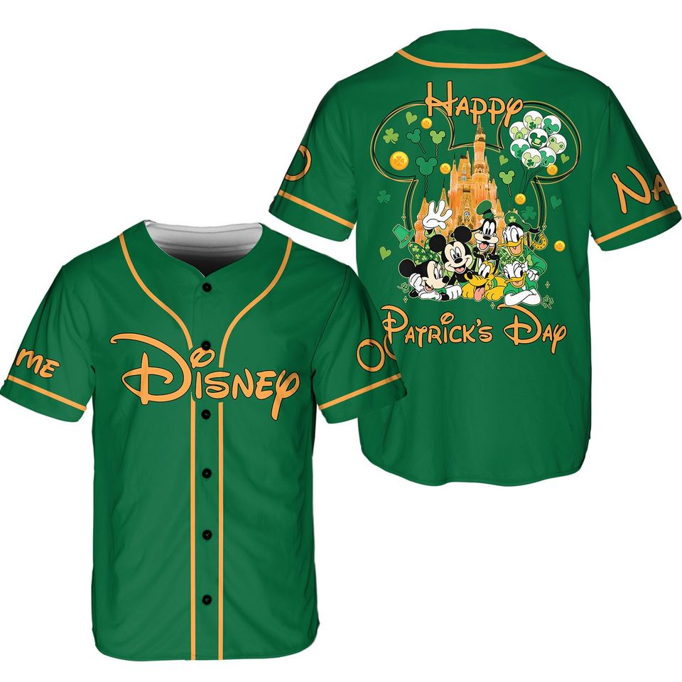 Personalized Disney St Patrick's Day Baseball Jersey, Mickey Baseball Jersey