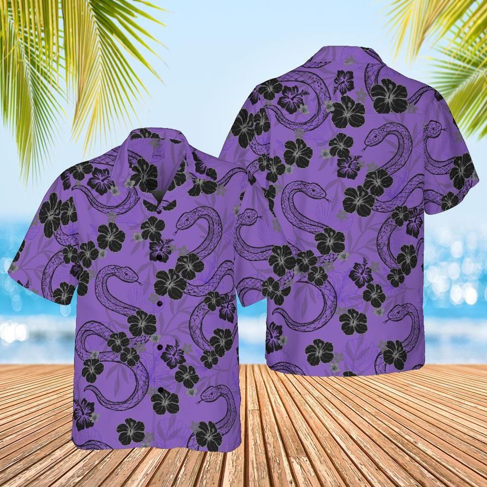 Purple Snake and Hibiscus Hawaiian Shirt