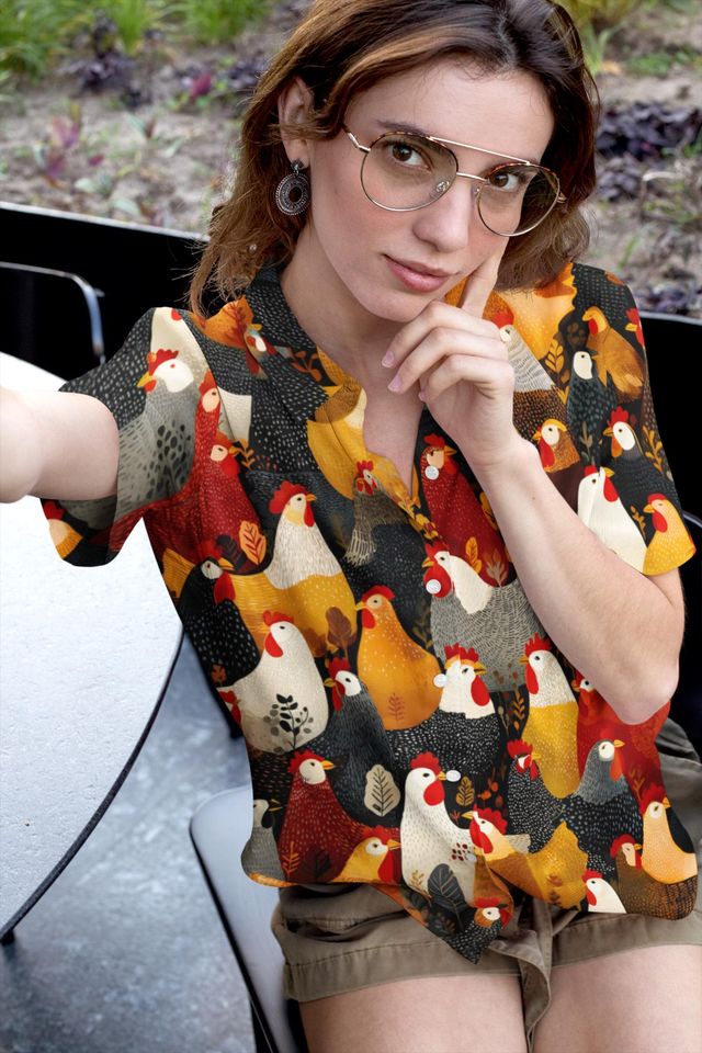 Chicken Hawaiian Shirt Farm Pattern Button-Down Tropical Style