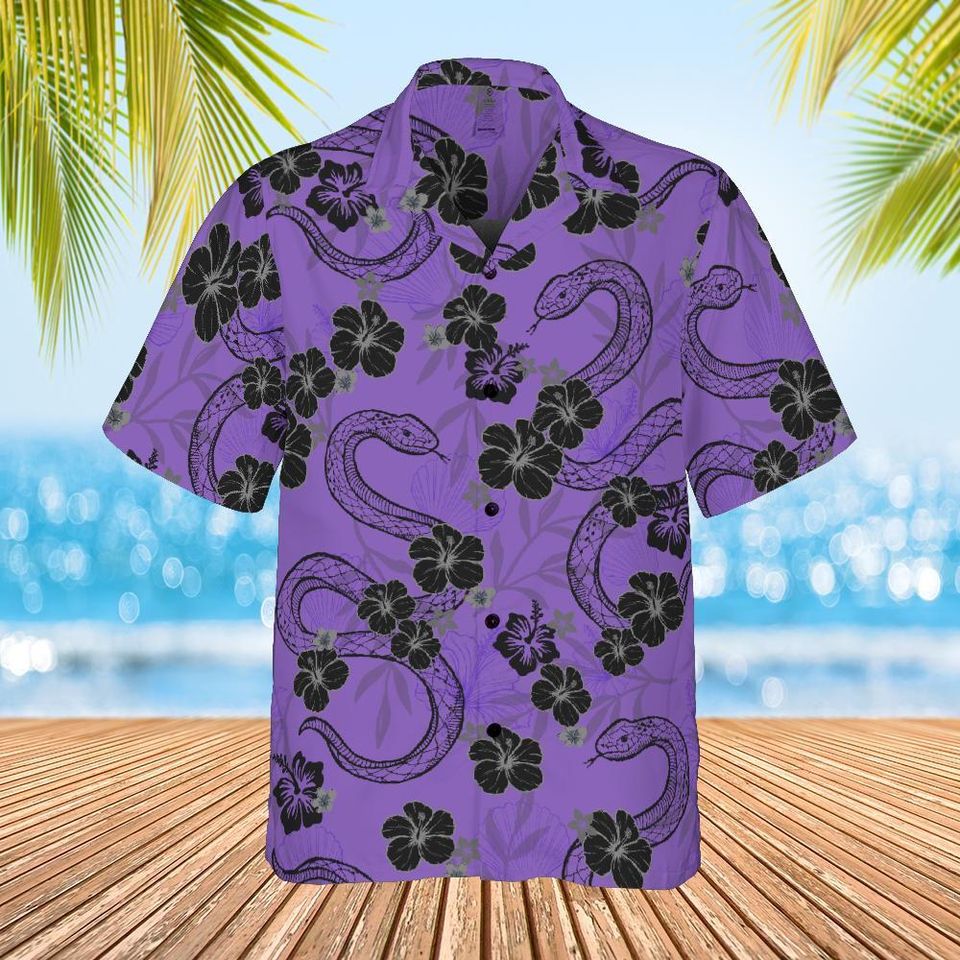 Purple Snake and Hibiscus Hawaiian Shirt