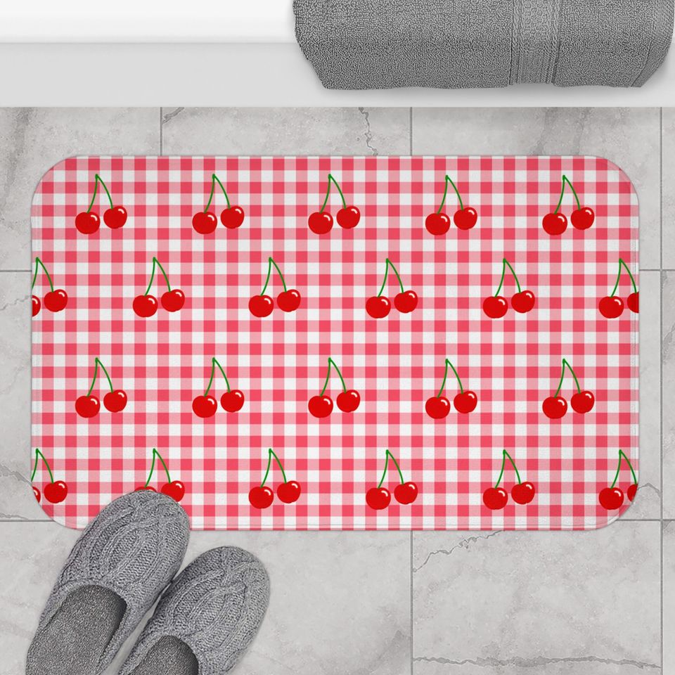 Cherries & Gingham Microfiber Bath Mat