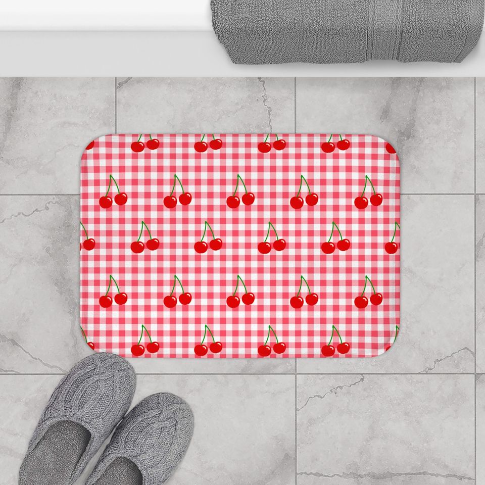 Cherries & Gingham Microfiber Bath Mat