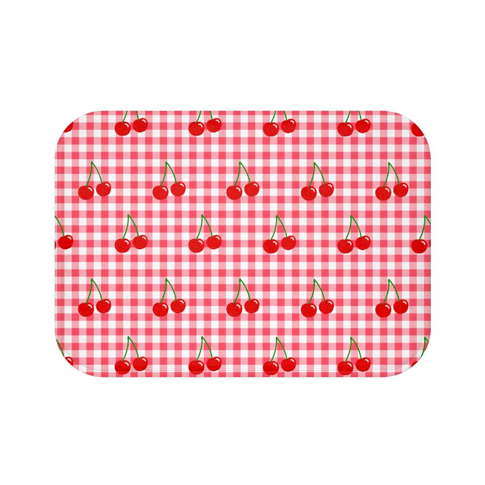 Cherries & Gingham Microfiber Bath Mat
