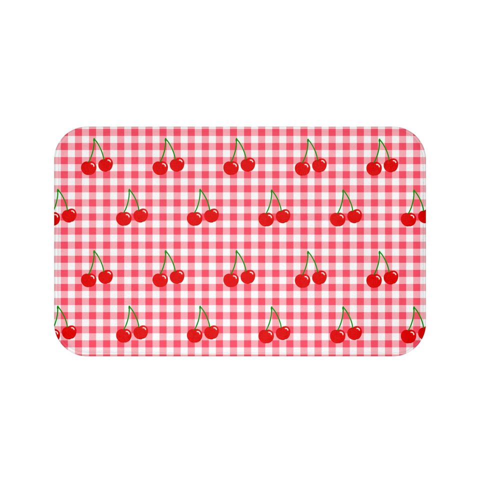 Cherries & Gingham Microfiber Bath Mat