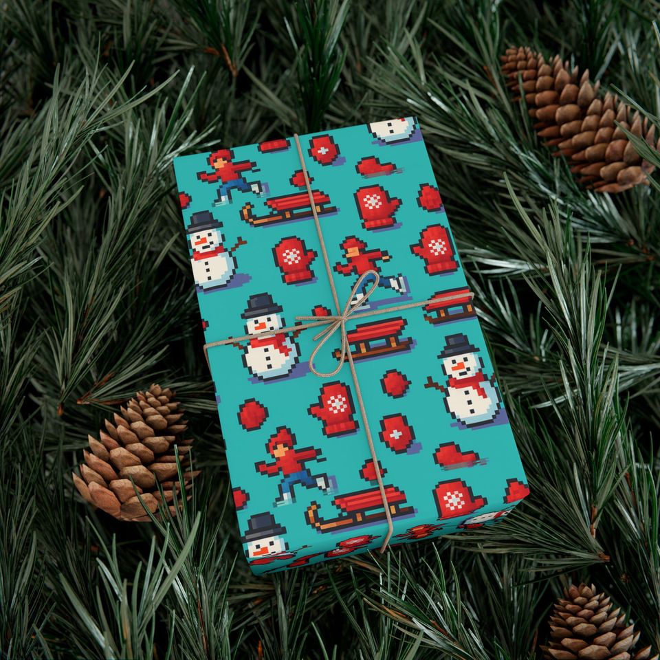 Pixel Arcade Winter Festive Wrapping Paper