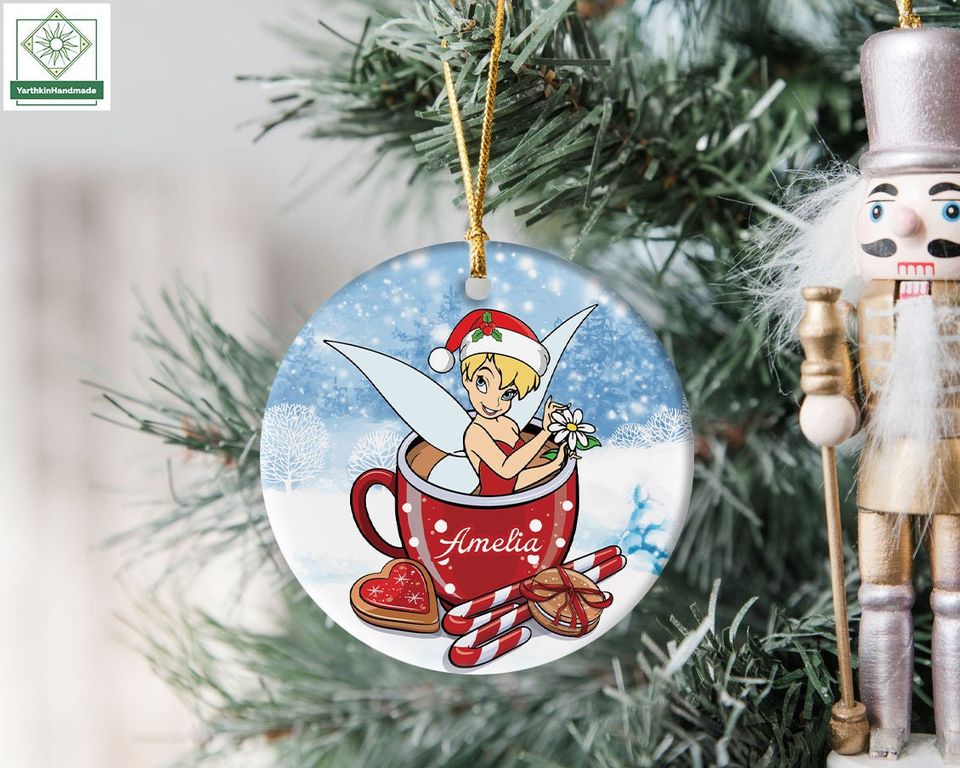 Personalized Tinkerbell Christmas Coffee Ornament, Disneyland Tinker Bell Ornament