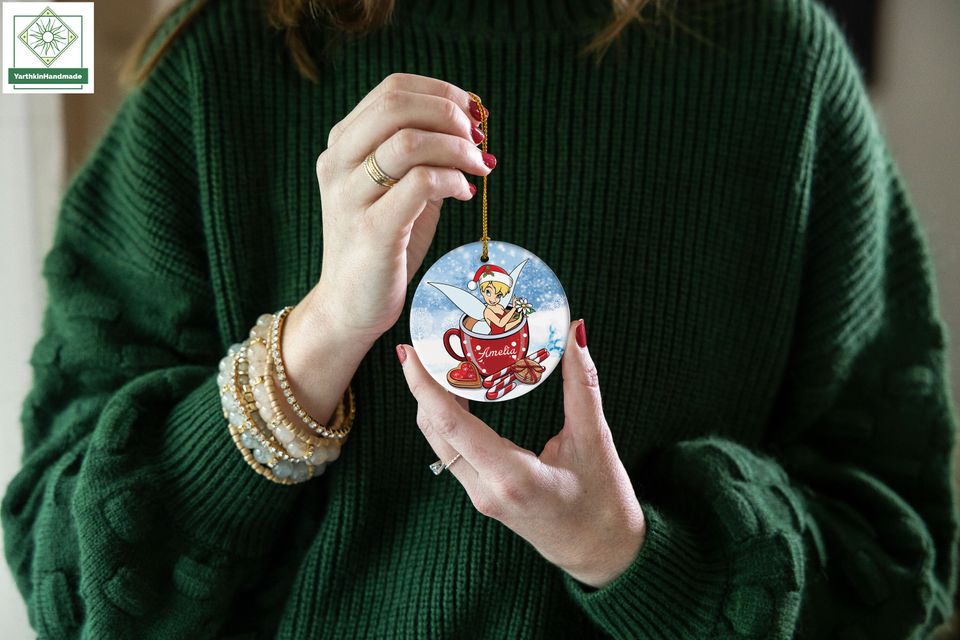 Personalized Tinkerbell Christmas Coffee Ornament, Disneyland Tinker Bell Ornament