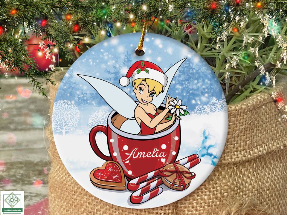 Personalized Tinkerbell Christmas Coffee Ornament, Disneyland Tinker Bell Ornament