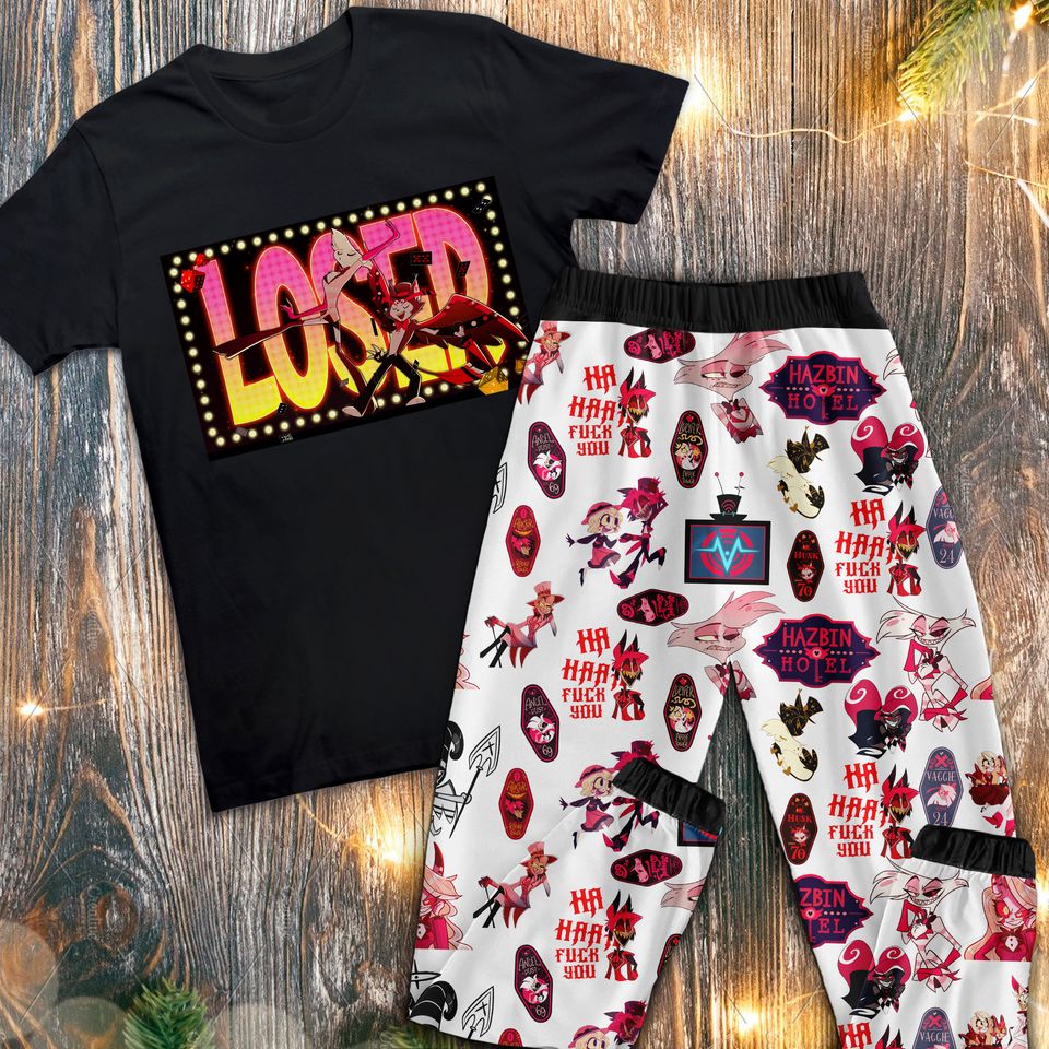 Hazbin Hotel Pajamas Set, Hazbin Hotel Shirt, Angel Dust Pajamas Pants
