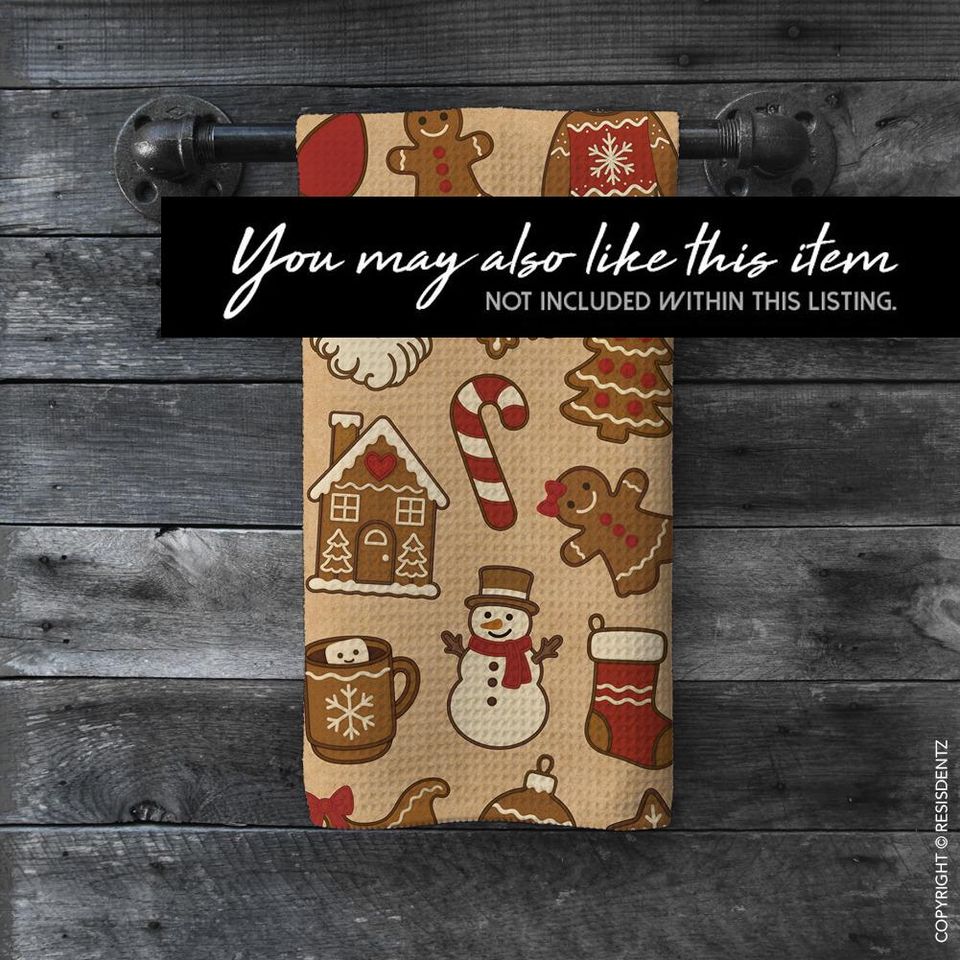 Christmas Cookie Waffle Dish Towel Gingerbread & Cocoa Holiday Print | Microfiber Hand Towel with Kraft Paper Look