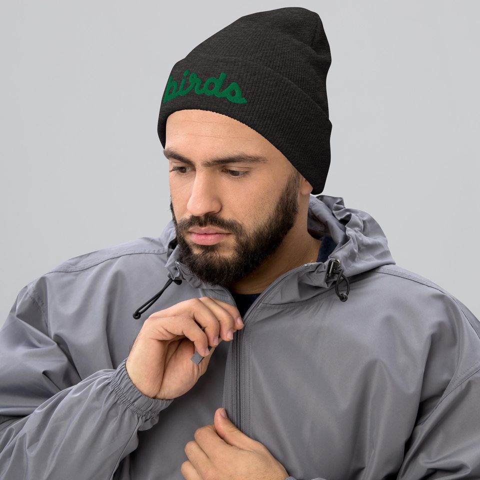 Philadelphia Football Birds Cursive 3D Puff Embroidered Cuffed Beanie Winter Hat White Pink Gray Green