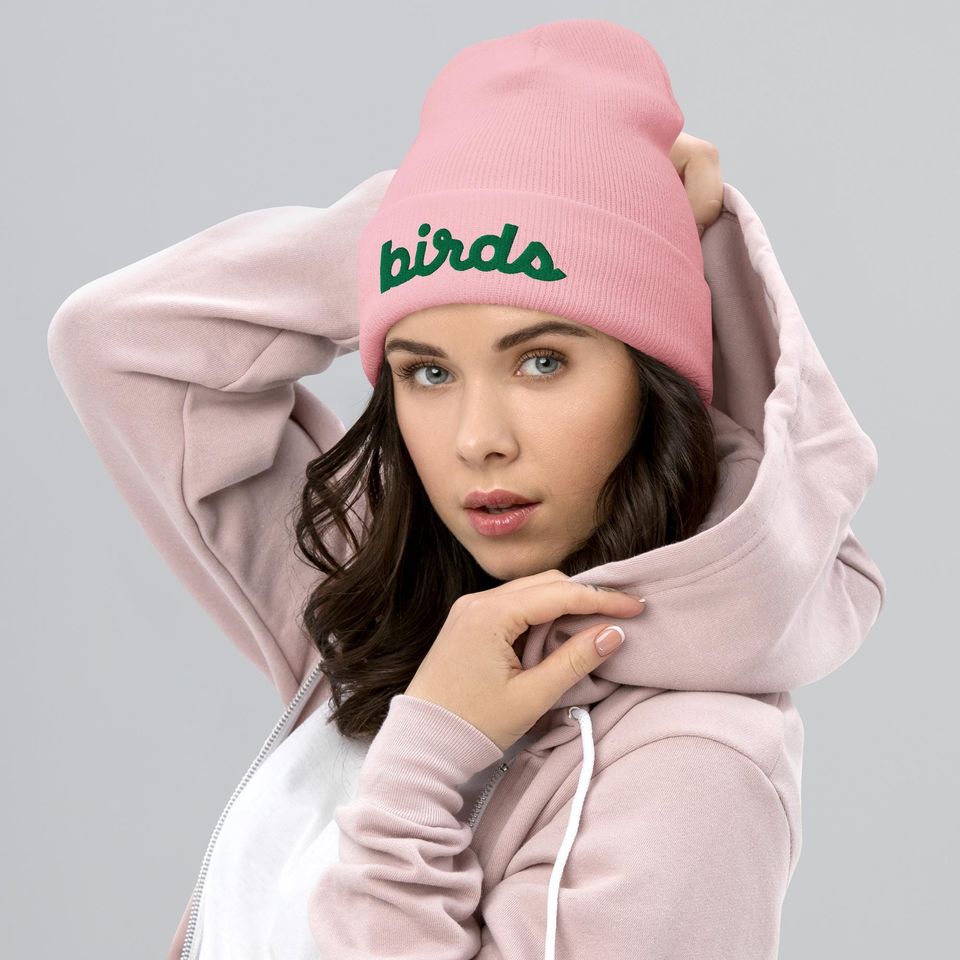 Philadelphia Football Birds Cursive 3D Puff Embroidered Cuffed Beanie Winter Hat White Pink Gray Green