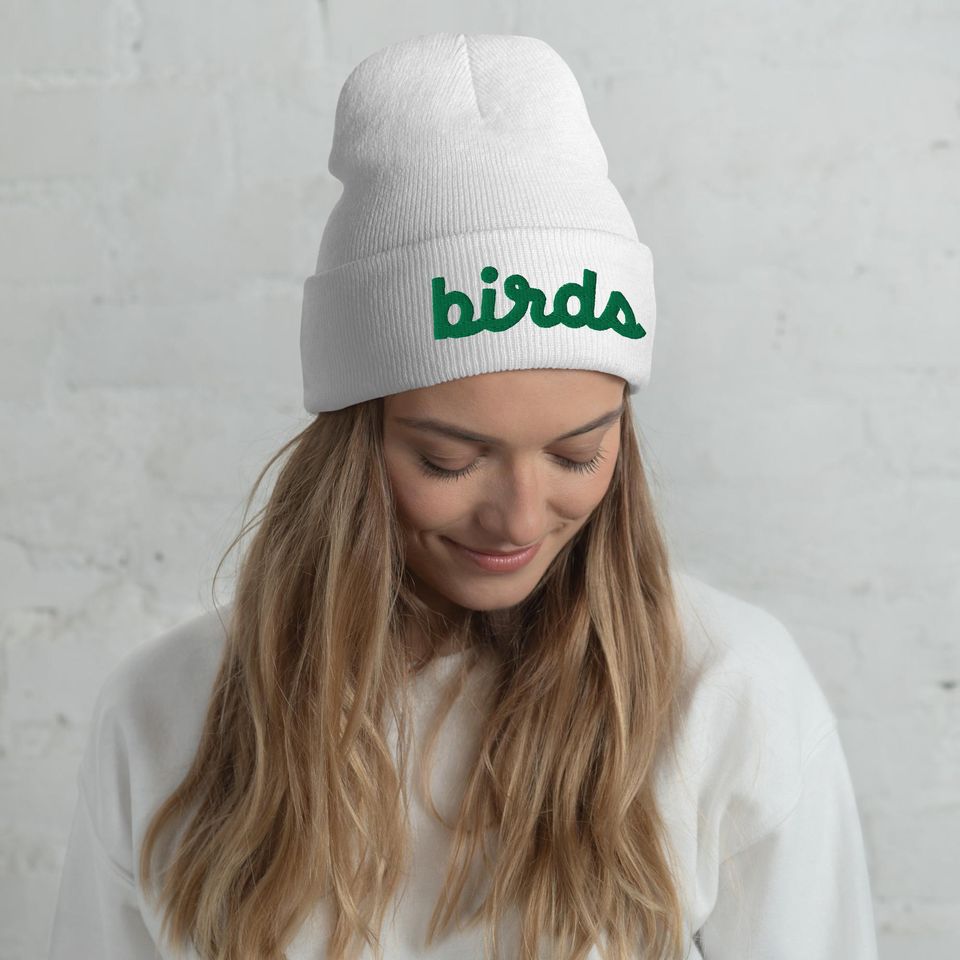 Philadelphia Football Birds Cursive 3D Puff Embroidered Cuffed Beanie Winter Hat White Pink Gray Green