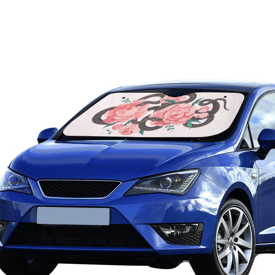 Pink Peony Boho Snake Car sunshade for windshield