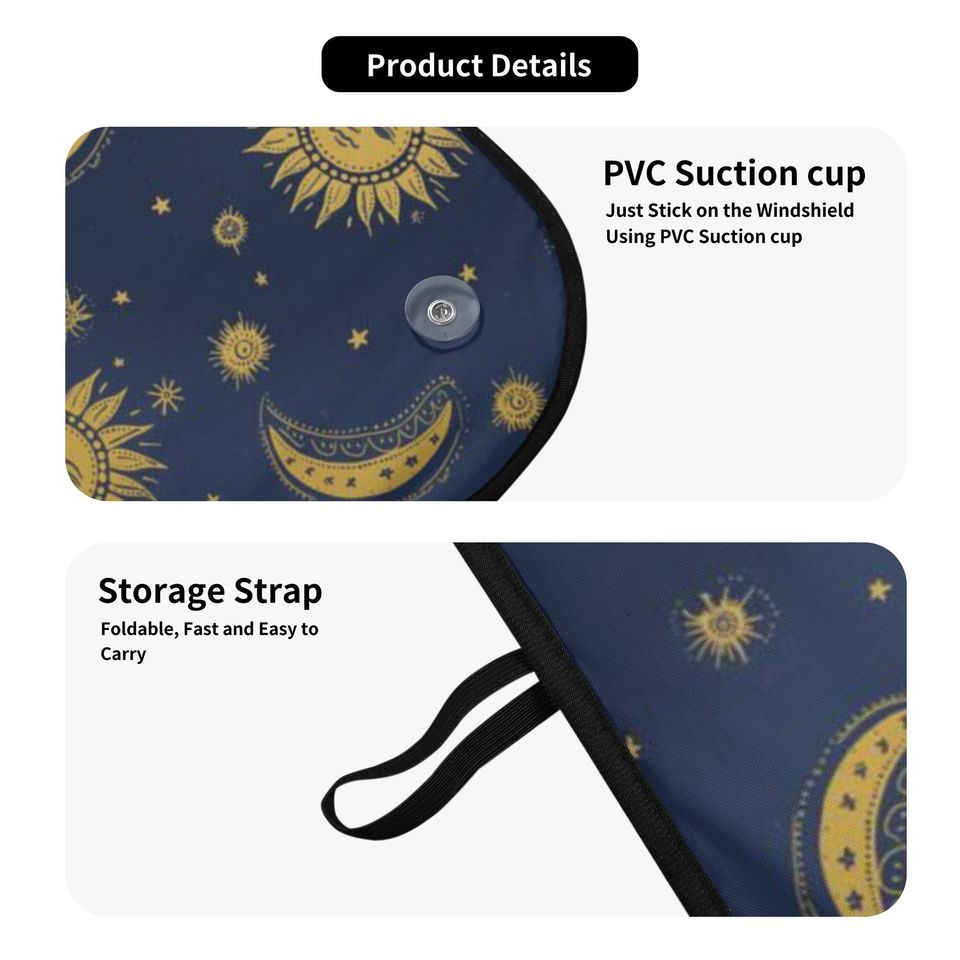 Blue Whimsy Goth Sun moon star Car sunshade windshield cover decor accessories, Witchy Celestial Window Sun Blocker sun shade, new car gift