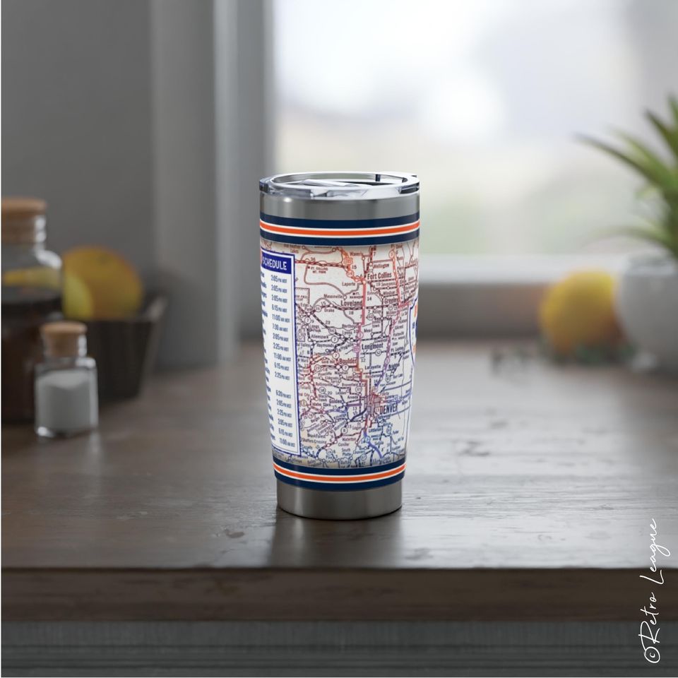 Denver Broncos Tumbler  Vintage Map, 20oz Stainless Steel Travel Mug