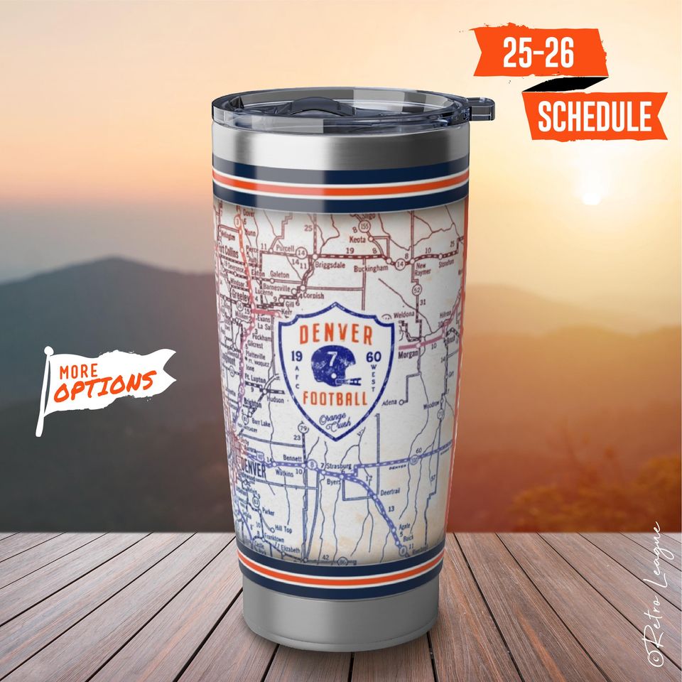 Denver Broncos Tumbler  Vintage Map, 20oz Stainless Steel Travel Mug