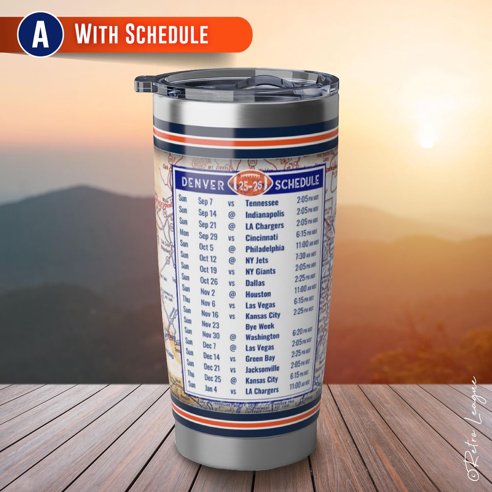 Denver Broncos Tumbler  Vintage Map, 20oz Stainless Steel Travel Mug