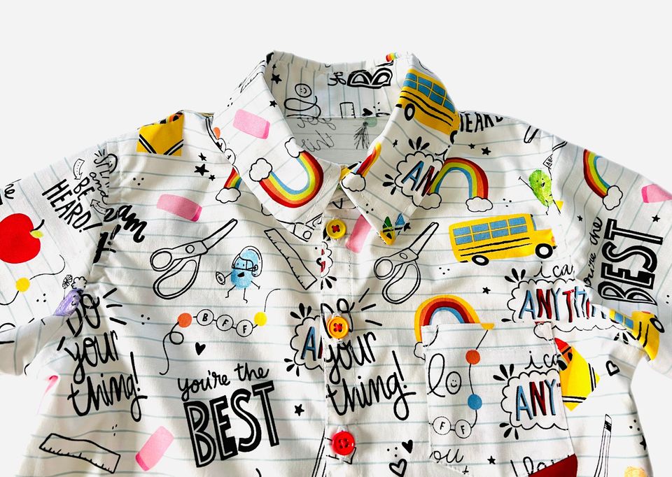 Little Scholar Button Down Short Sleeve Collared Shirt