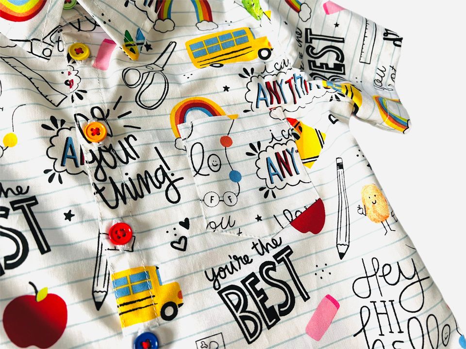 Little Scholar Button Down Short Sleeve Collared Shirt