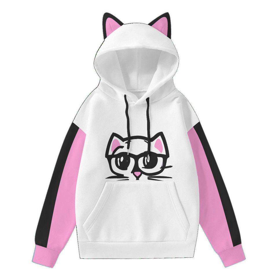 Cute Womens Hoodie With Decorative Cat Ears Pullover
