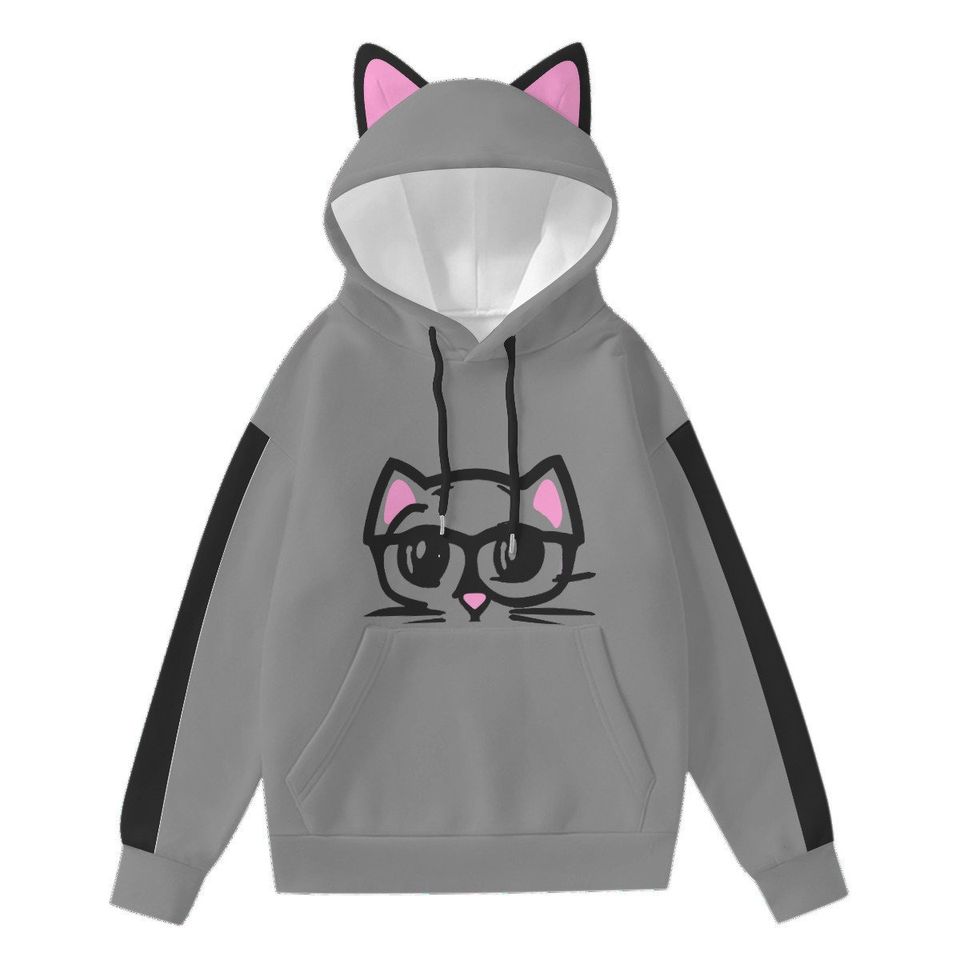 Cute Womens Hoodie With Decorative Cat Ears Pullover