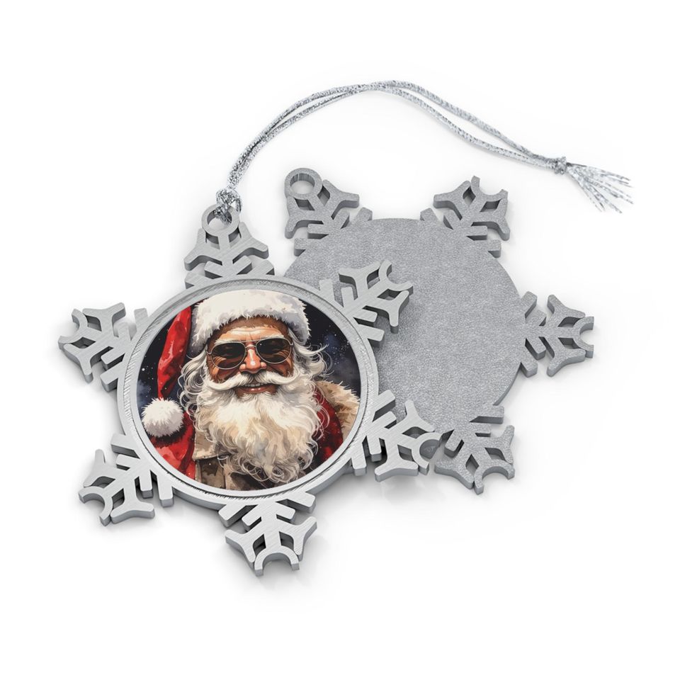 Santa Pewter Snowflake Ornament, Festive Christmas Tree Decor