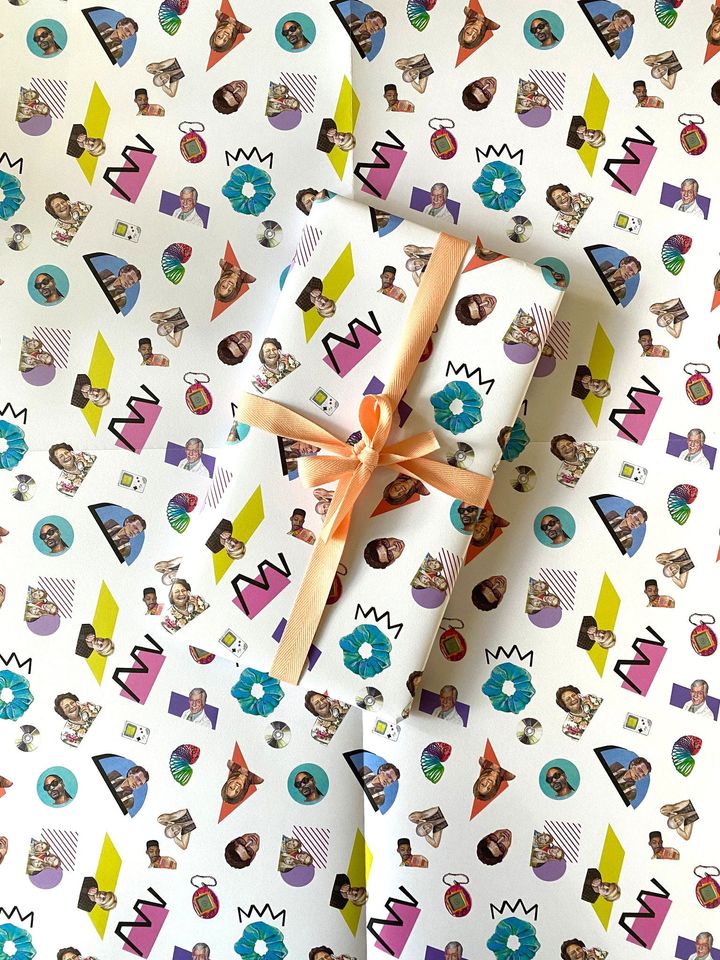 90s Nostalgia Wrapping Paper: Retro Icons, Bold Shapes, Hand-Cut Collage