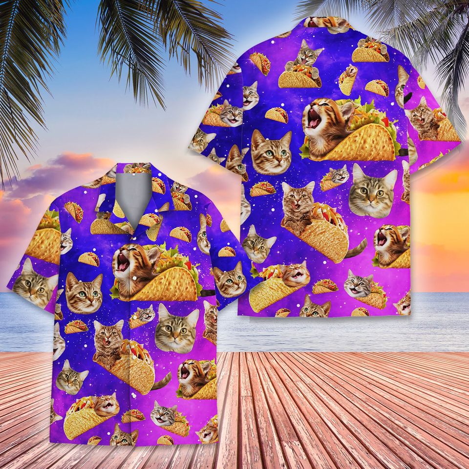 Taco Cat Graphic Hawaiian Shirt, Cat Lovers Gift
