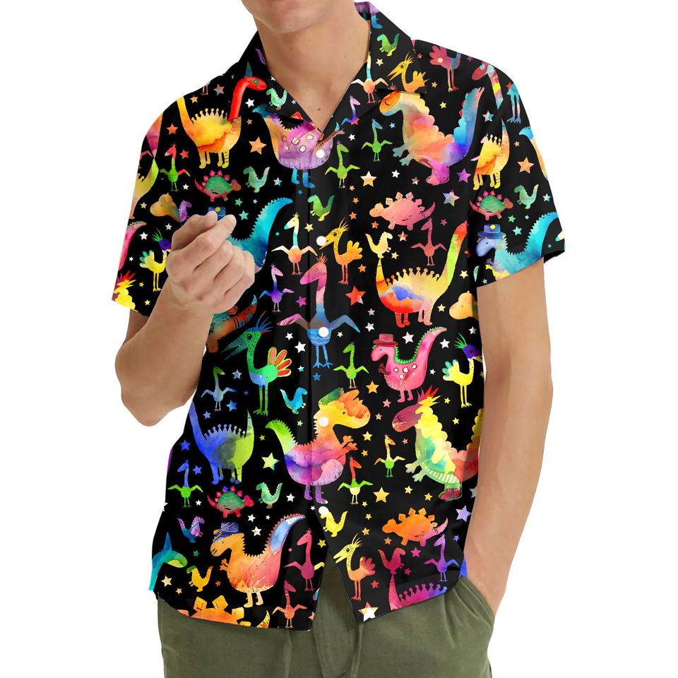 Rainbow Dinosaur Hawaiian Shirts for Men Women
