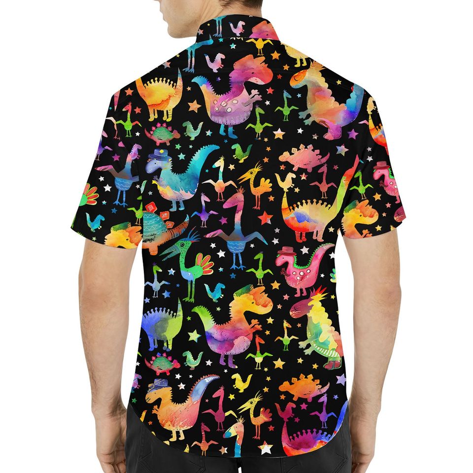 Rainbow Dinosaur Hawaiian Shirts for Men Women