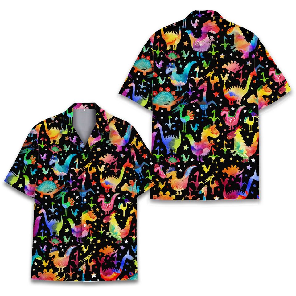 Rainbow Dinosaur Hawaiian Shirts for Men Women
