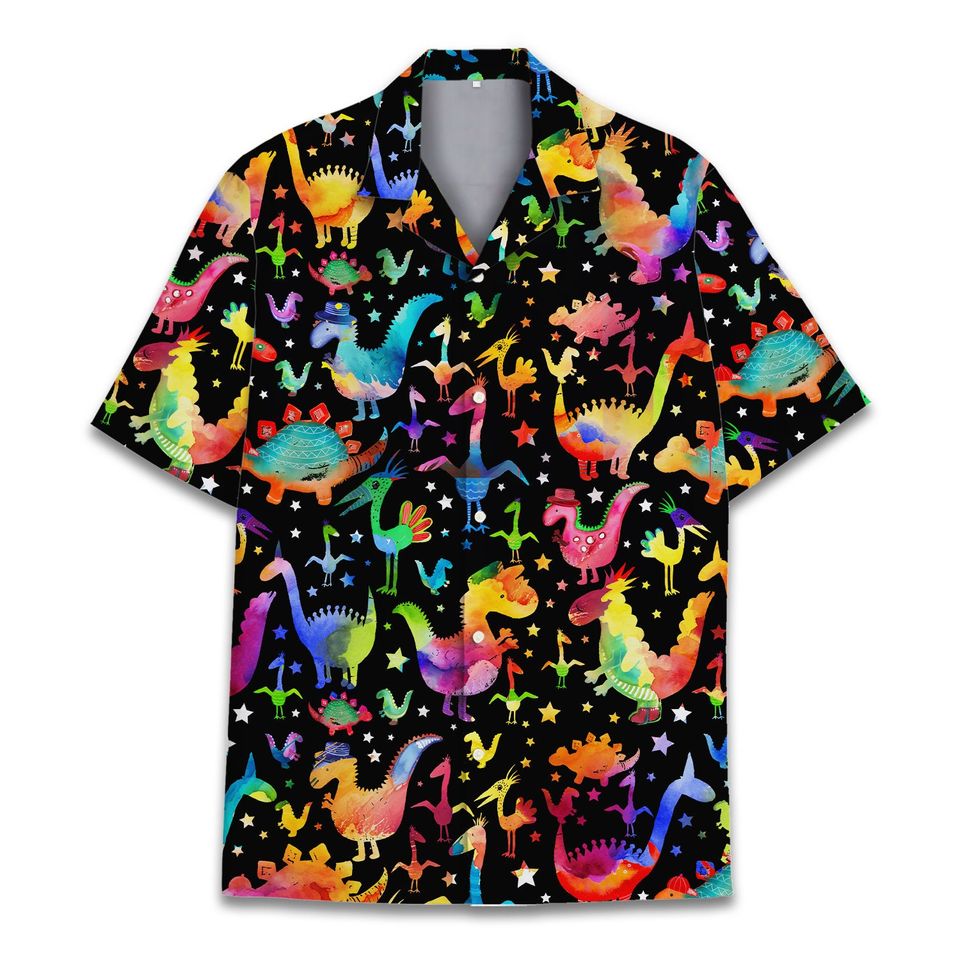 Rainbow Dinosaur Hawaiian Shirts for Men Women