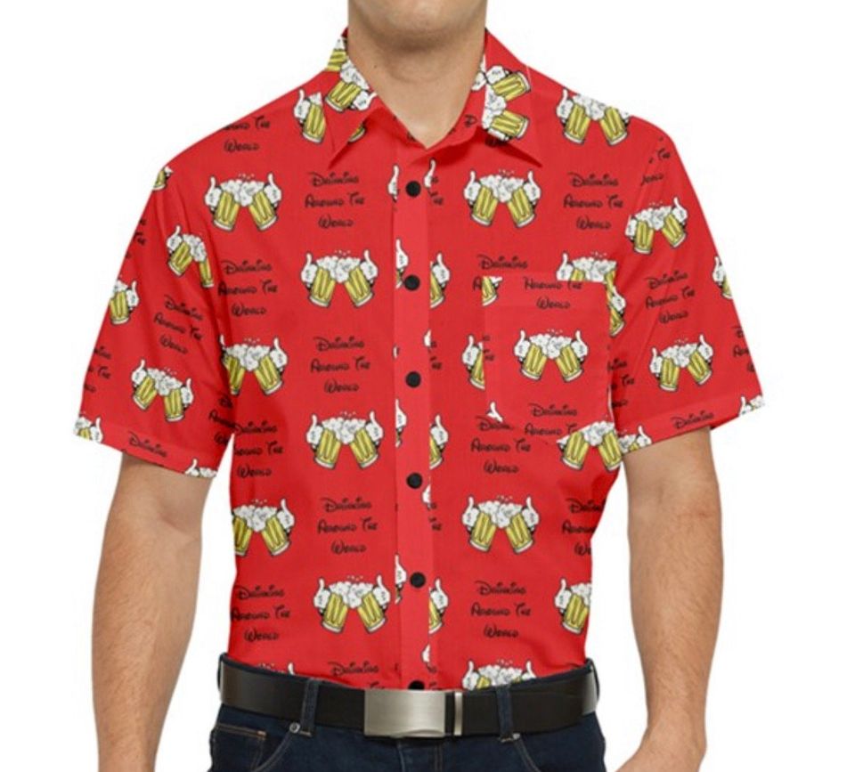 Drinking Around The World Epcot Themed Cheers Print Button Up