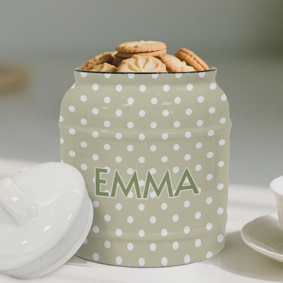 Personalized Boho Cookie Jar, Custom Ceramic Polka Dots Jar, Name Jar, Modern Kitchen Gift