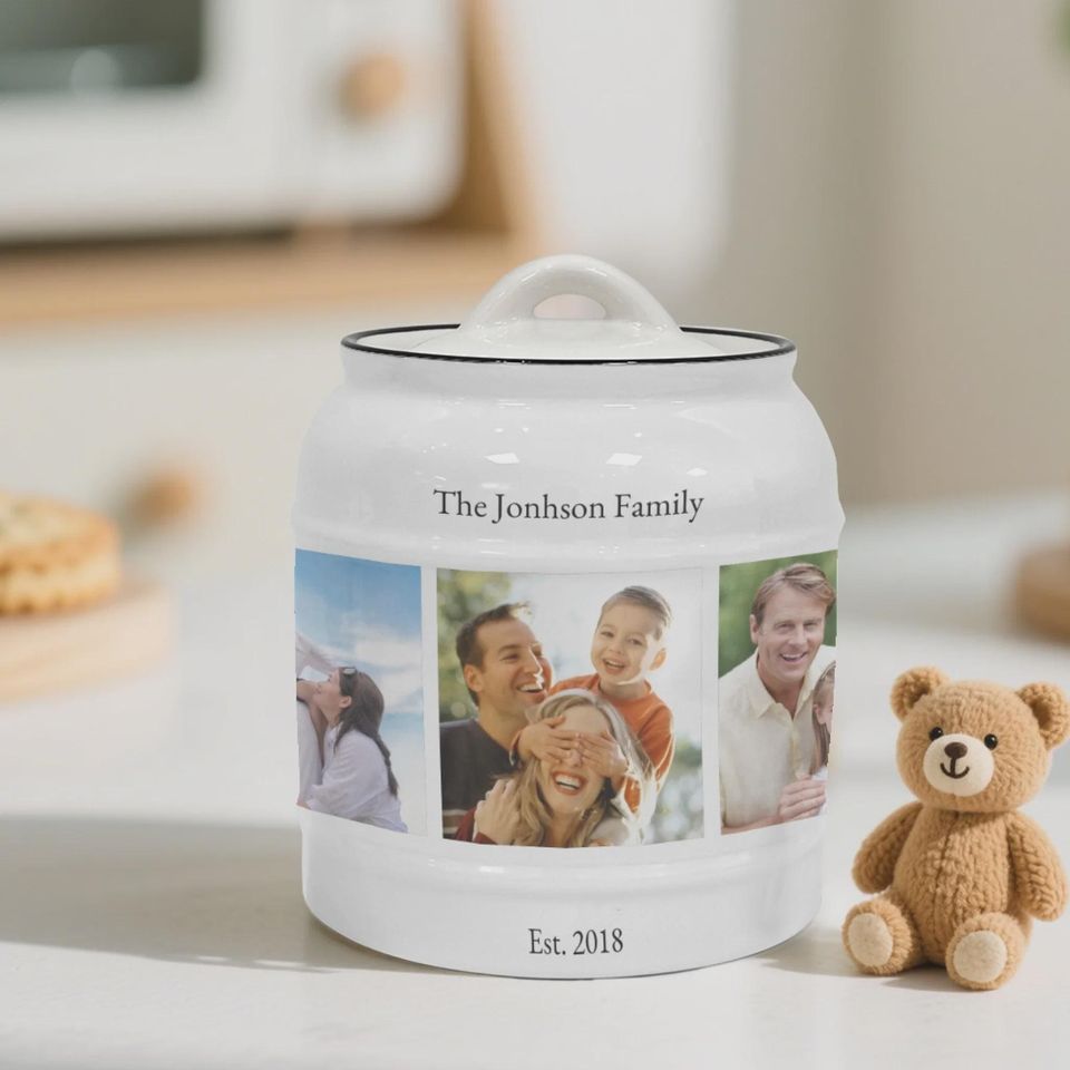 Custom 6 Photo Collage Ceramic Cookie Jar
