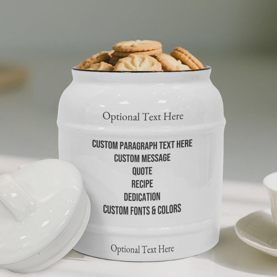 Custom Paragraph Cookie Jar  Personalized Ceramic Airtight Storage with Custom Text, Message or Quote, Custom Kitchen Decor, Unique Gift