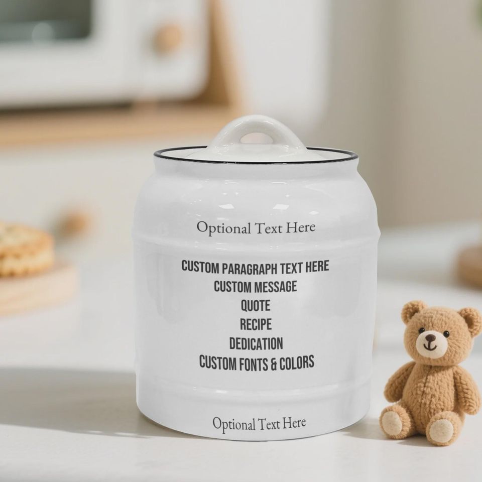 Custom Paragraph Cookie Jar  Personalized Ceramic Airtight Storage with Custom Text, Message or Quote, Custom Kitchen Decor, Unique Gift