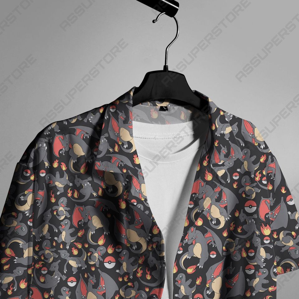 Charmander Charizard Hawaiian Button-Up Shirt Fire Charmander Shirt Gift