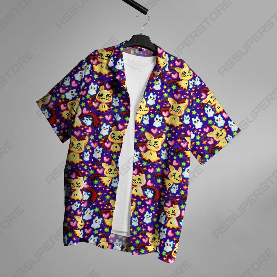 Mimikyu Ghost Hawaiian Button-Up Shirt Mimikyu Ghost Shirt Gift