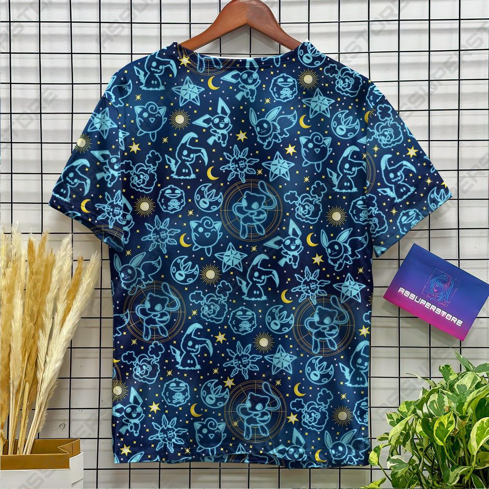 Pika Jigglypuff Neon Blue Funny Tshirt Mew Jigglypuff Design Tshirt