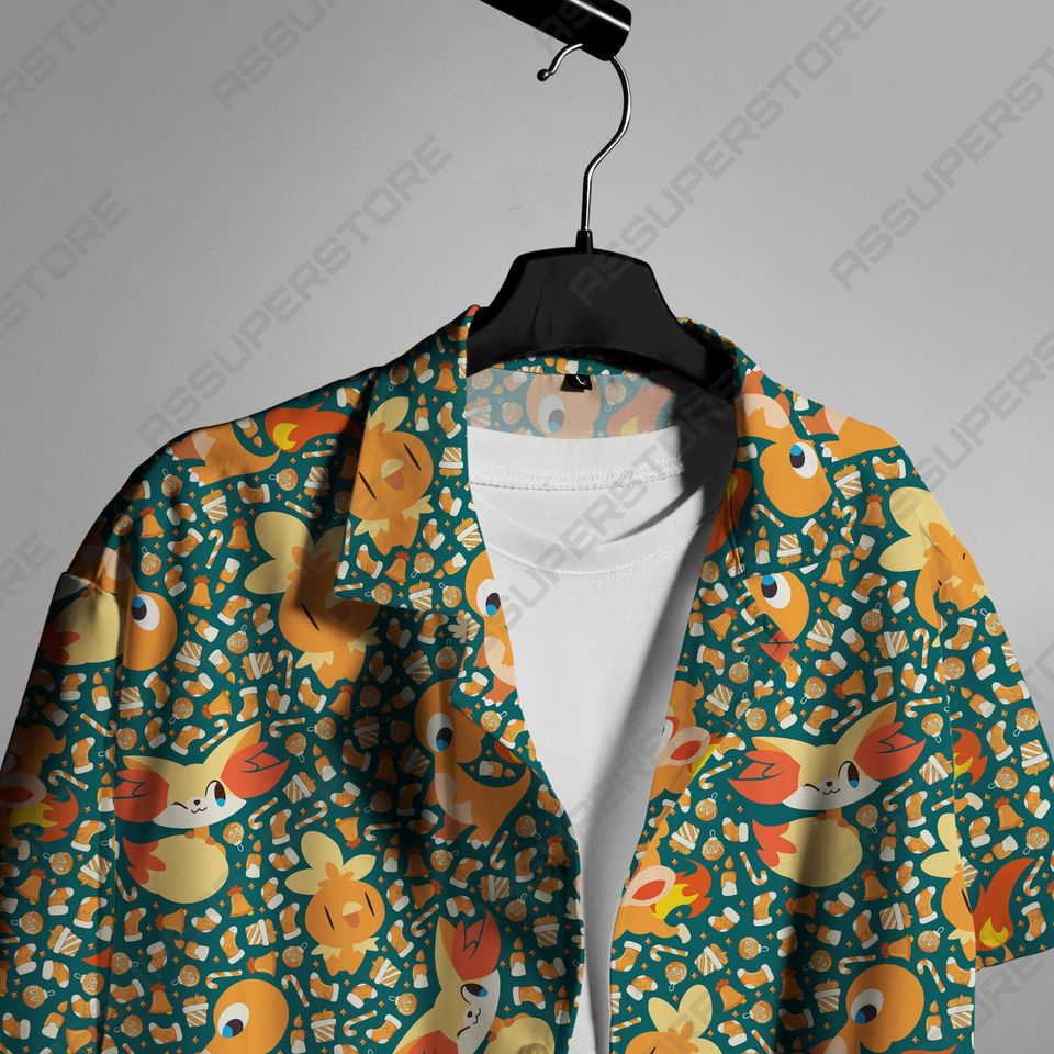 Charmander Hawaiian Button Up Shirt,  Fire Charmander Shirt Gift